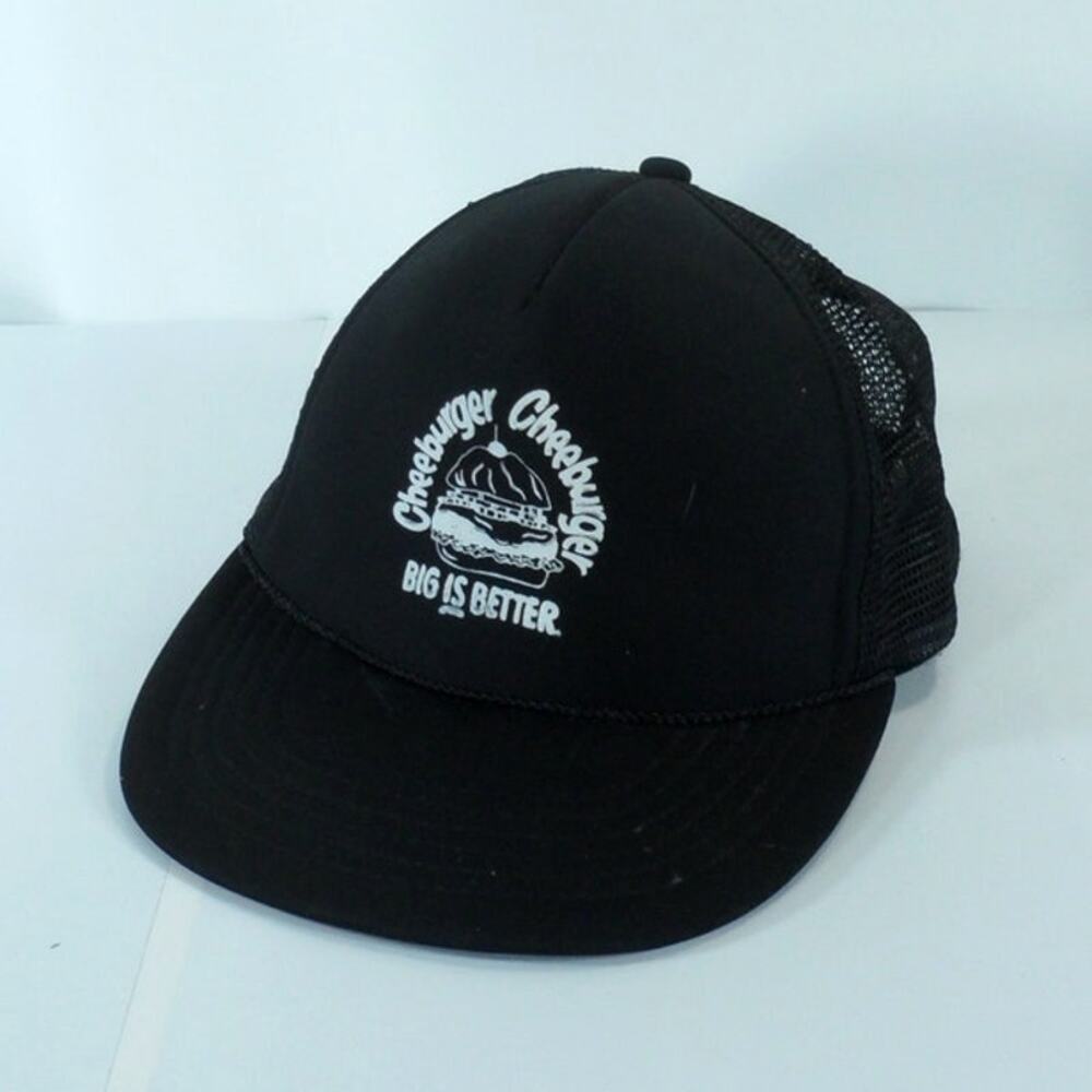 VTG Cheeburger Cheeburger Big Is Better Mesh Trucker Snapback Cap Hat Black